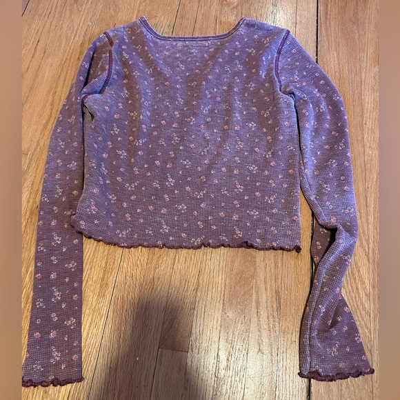 American eagle waffle crop long sleeve tee v neck size m - Picture 2 of 3
